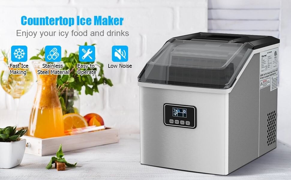 Countertop lce Maker. Enjoy your icy food and drinksFast Ice Making, Stainless Steel Material, Easy to Operate, Low Noise.