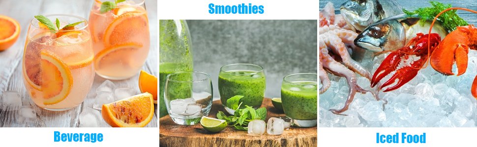 The 48 lbs stainless steel self-cleaning ice maker can be used to make beverages, smoothies, and iced food.