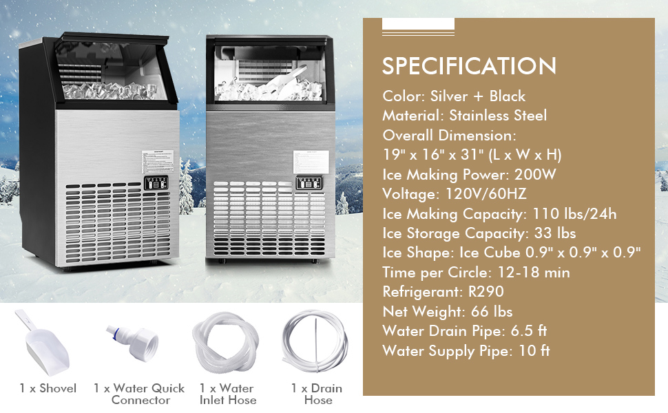 Portable Built-In Stainless Steel Commercial Ice Maker